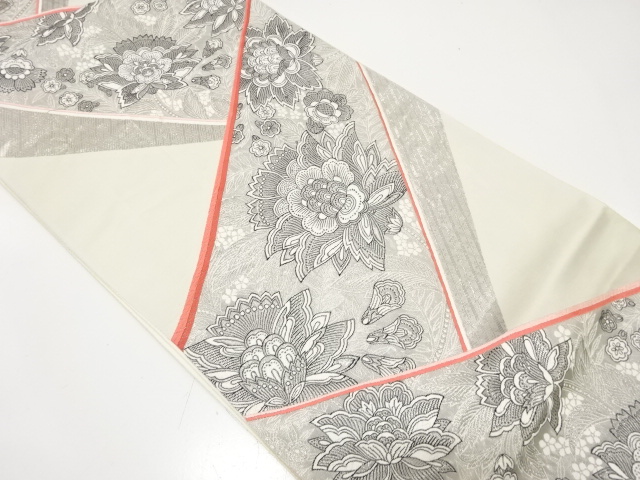 JAPANESE KIMONO / ANTIQUE FUKURO OBI / SILK / KIRIBAME STYLE / WOVEN CHINESE FLOWERS